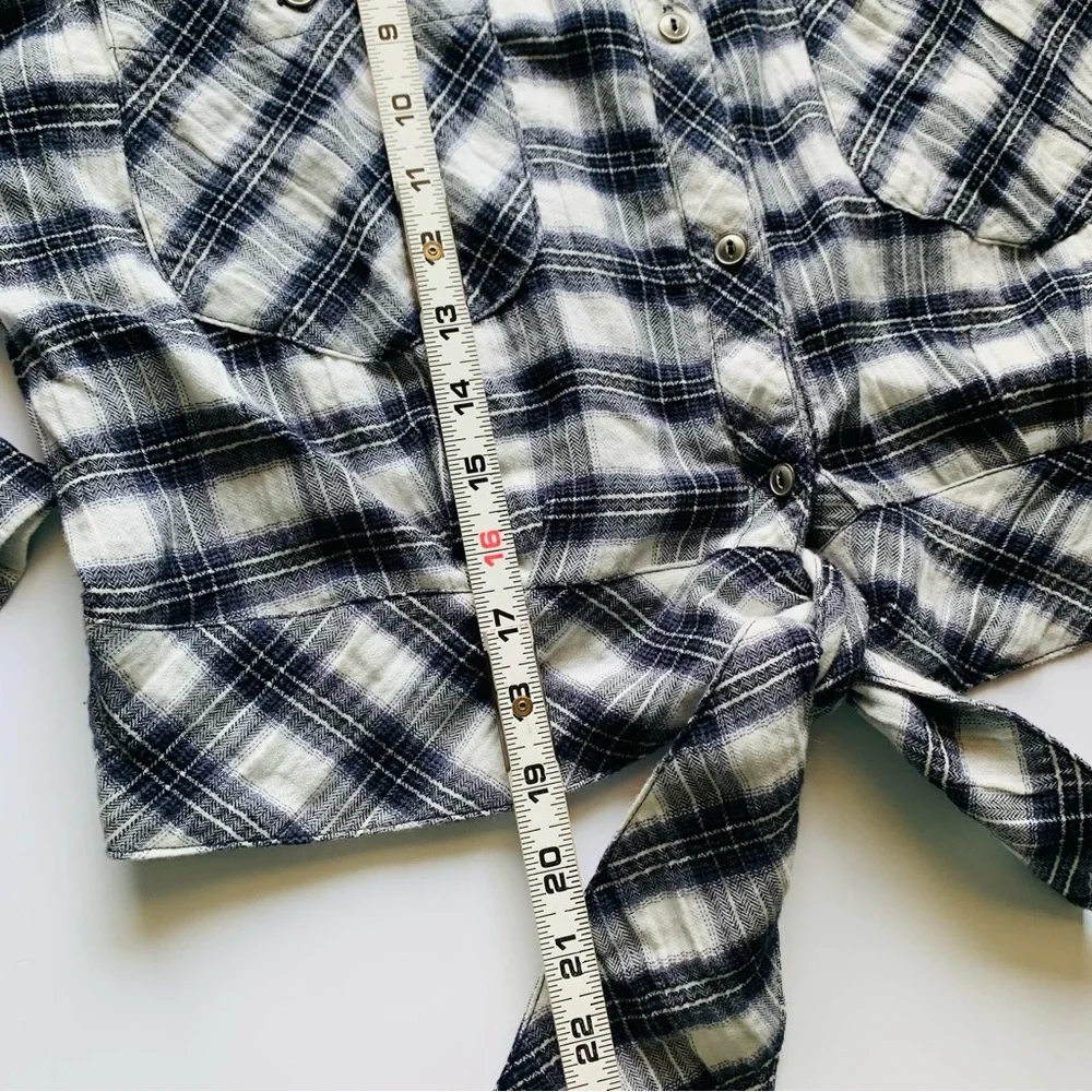 Free People First Bloom Tie Front Plaid Button-Down Top Small Blue Gray Gingham